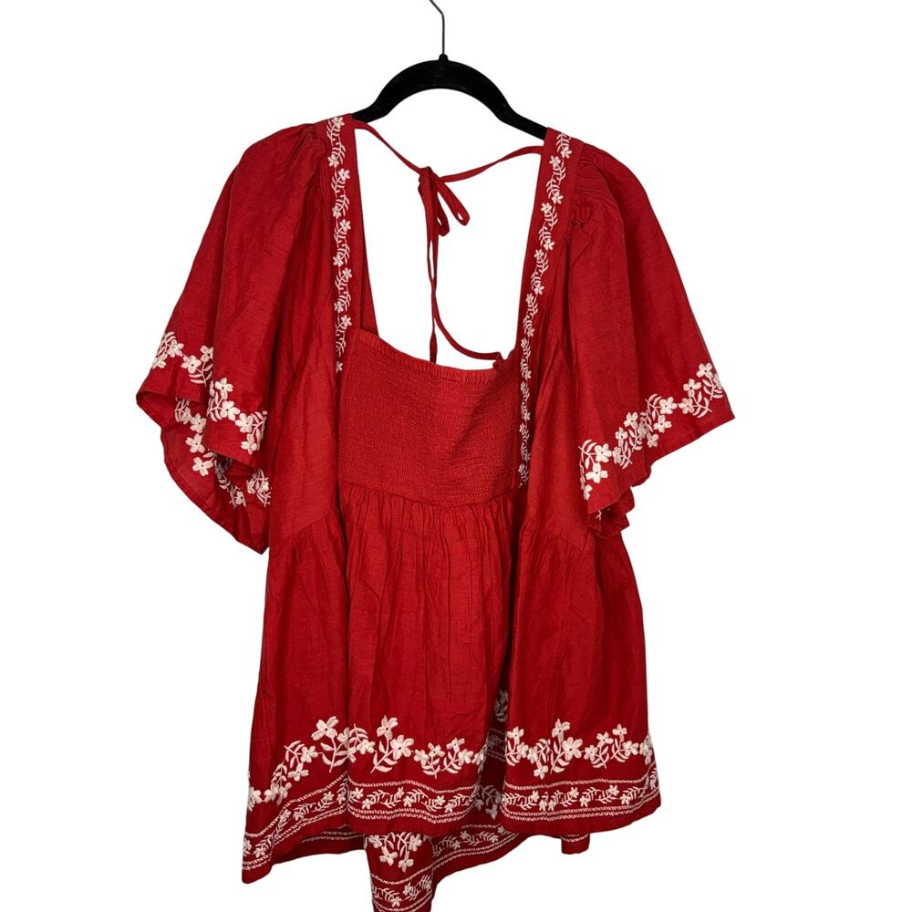 Old Navy Peplum Top Embroidered Square Neck Plus Size 3X Boho Peasant Tomato Red